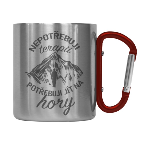 Hrnek nerez s karabinou s potiskem Hrnek hory, horolezec