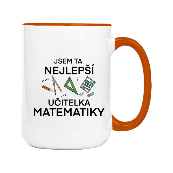 Hrnek velký barevný s potiskem Nejlepší učitelka matematiky na hrnku