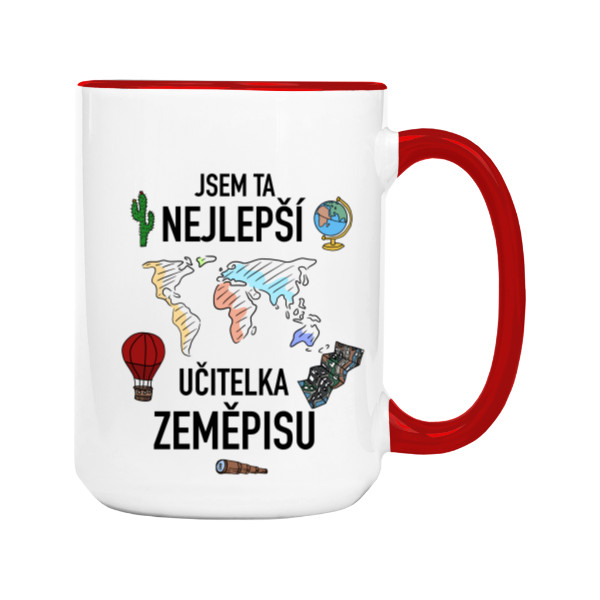 Hrnek velký barevný s potiskem Nejlepší učitelka zeměpisu - hrnek