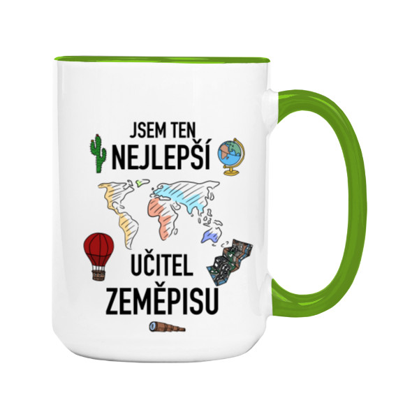 Hrnek velký barevný s potiskem Ten nejlepší učitel zeměpisu